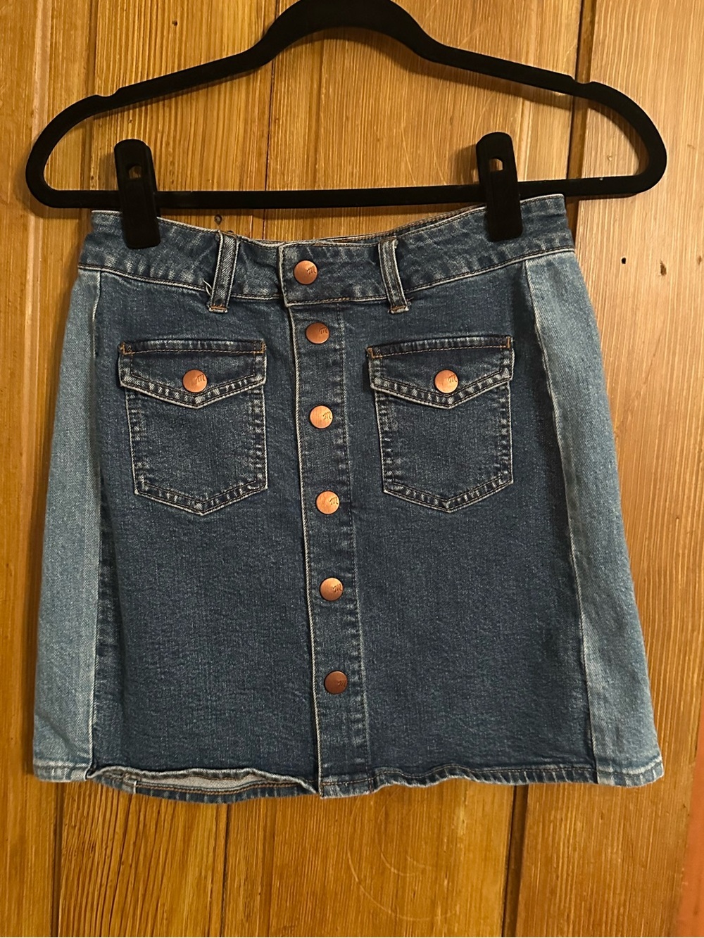 Madewell Two-Tone Denim Button Front Mini Skirt Size 26